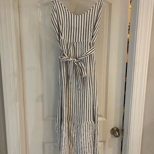 Striped Linen Maxi Dress with Belt